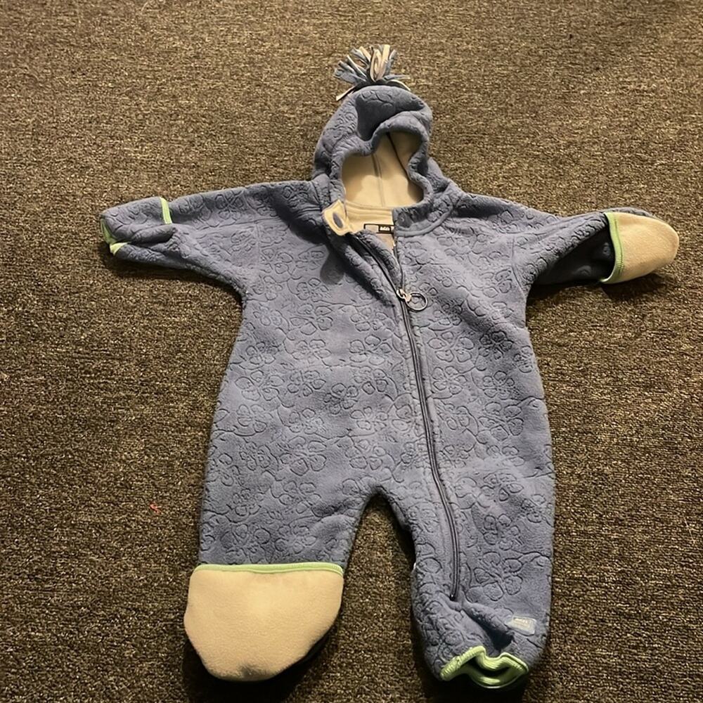 REI Brand Infant Fleece Bunting Size 3 Months Blue Floral Embossed Zip Up Hooded
